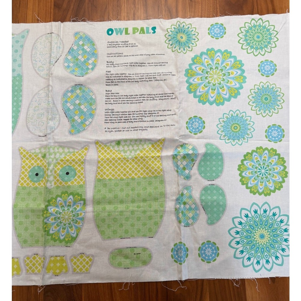 Benartex Owl Pals Fabric Panel Green Yellow Sewing Crafting